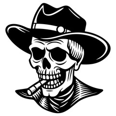 Skull smoking a cigarette art vector illustration