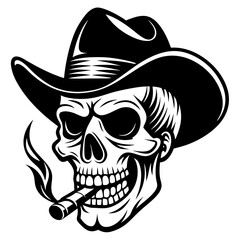Skull smoking a cigarette art vector illustration