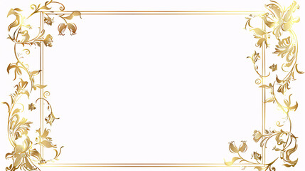 Rectangle subtle gold frame for web presentation, horizontal border in oriental style, PNG with transparent background.