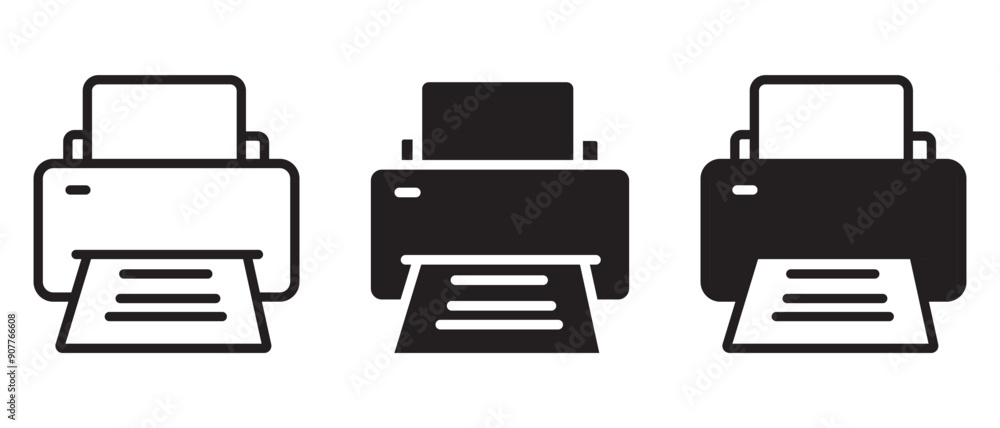 Poster print icon set. print vector, silhouette set. outline of printer vector icon set. printer sign and s