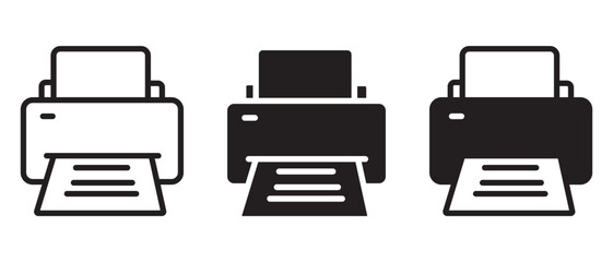 Print icon set. Print vector, silhouette set. Outline of printer vector icon set. Printer sign and symbol design for website, app, logo. Vector illustration.