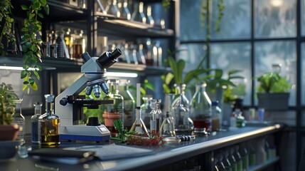 Modern Laboratory with a Microscope.
