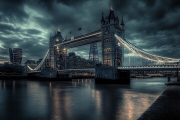 Fototapeta premium Tower Bridge, London, England, UK, Europe, illuminated at dusk