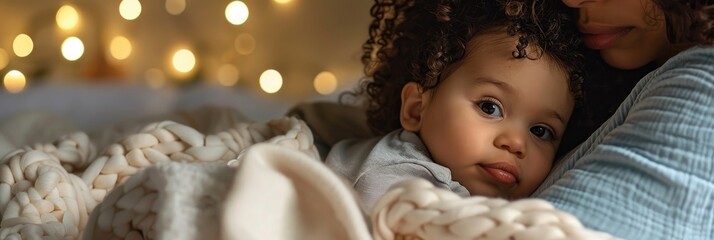 Close up of mother and child on bed exploring the wonders of childhood development growth and relaxation in a nurturing environment Infant toddler and parent marveling at the benefits of wel