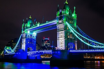 Obraz premium Tower Bridge, London, England, UK, Europe, illuminated at dusk