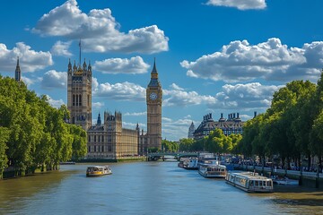 The Palace of Westminster Big Ben at sunny day, London, England, UK