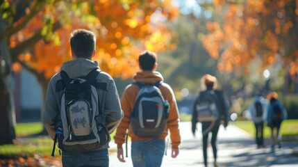 Students Walking on Campus in Autumn.