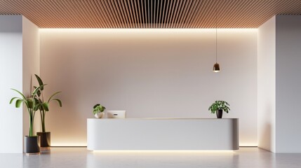 A white wall with a plant and a lamp hanging from it