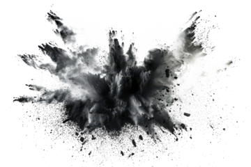 Black chalk pieces and powder flying, explosion effect
