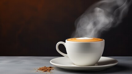 A steaming cup of freshly brewed coffee, with a thin layer of crema on top