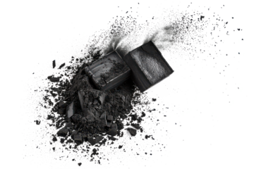 Black chalk pieces and powder flying, explosion effect