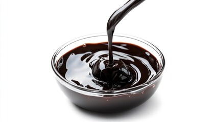Chocolate Sauce Being Poured into a Glass Bowl