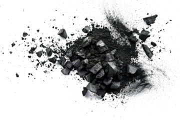 Black chalk pieces and powder flying, explosion effect
