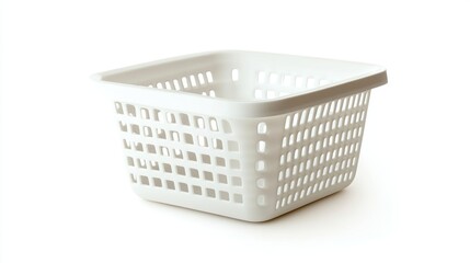 Empty White Plastic Basket with a Grid Pattern
