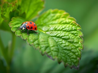 Obraz premium Ladybug on a green leaf