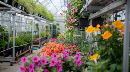 Colorful Flowers in a Greenhouse.