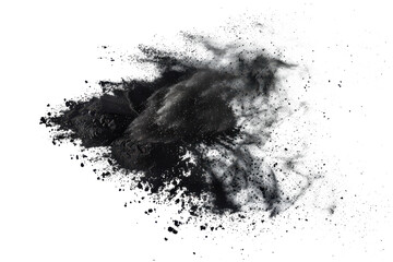 Black chalk pieces and powder flying, explosion effect