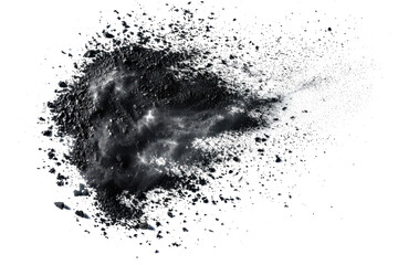 Black chalk pieces and powder flying, explosion effect