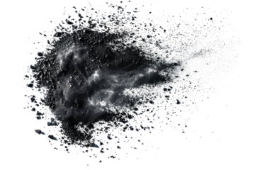 Black chalk pieces and powder flying, explosion effect
