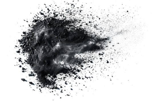 Black chalk pieces and powder flying, explosion effect - Powered by Adobe
