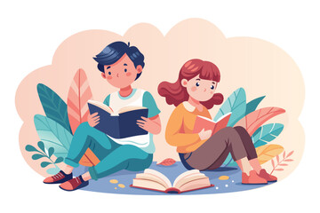 students group happy people learning language Education  Artwork isolated on white background