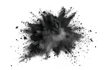 Black chalk pieces and powder flying, explosion effect