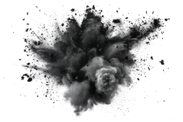 Black chalk pieces and powder flying, explosion effect