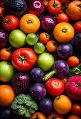 vibrant macro shot fresh organic fruits vegetables displaying rich colors textures, healthy, food, nature, produce, detail, ripe, colorful, edible, garden