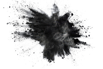 Black chalk pieces and powder flying, explosion effect