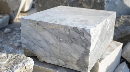 Unpolished Marble Block on White Background: Natural Texture and Raw Beauty