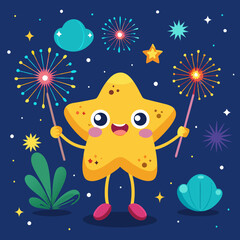 cute star celebrating new year vector illustration