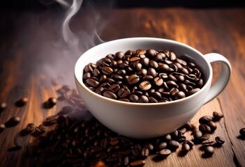 Fototapeta premium luxurious fragrant coffee beans displayed modern trendy mug surrounded warm ambiance inviting aroma, fragrance, beverage, morning, hot, drink, espresso