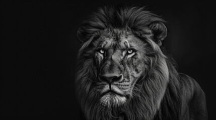 Naklejka premium Majestic Black and White Lion Portrait. Generative AI