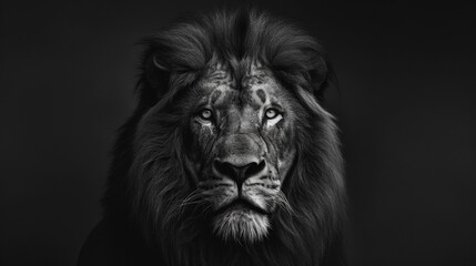 Naklejka premium Majestic Black and White Lion Portrait. Generative AI