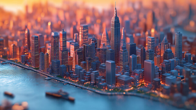 mega city landscape, isometric 3d rendering,  business, buildings, skyline, port city metropolis adjacent to the sea