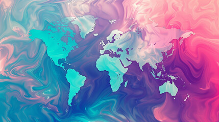 Abstract world map with vibrant swirling colors