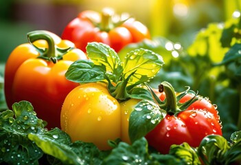 vibrant herbs vegetables bathed showcasing lush crisp colorful hues fresh inviting garden scene, green, light, texture, plant, agriculture, growth, organic