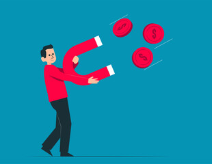 Money increasing and financial success concept illustration. Collections of successfully rich character managing finance, savings and investments