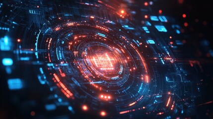 Obraz premium Technology abstract background with futuristic elements and digital motifs