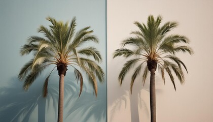 Artistic Contrast A minimalist painting contrasting the bold shapes of palm trees against a muted background.
