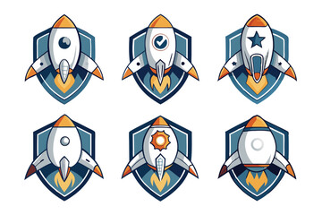 Fototapeta premium Six Cartoon Rocket Ship Logos with Different Designs