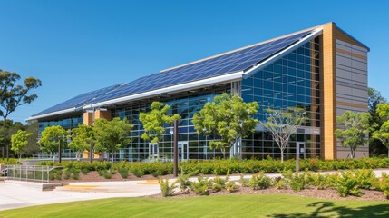 Modern Office Building with Solar Panels.