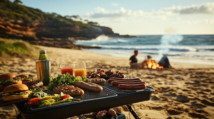 Beachside Barbecue with Burgers and Sausages