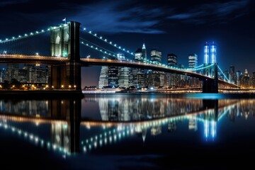Obraz premium Brooklyn bridge at night architecture cityscape landmark.