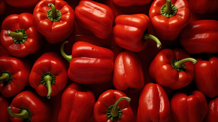 Fresh red paprikas background tile photo realistic. For wallpaper, background, and photo. 