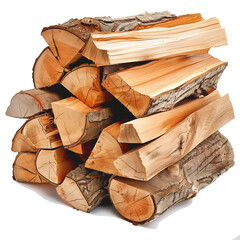 firewood stacked on a white background.