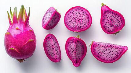 Dragon fruit and cut pieces of dragon fruit
