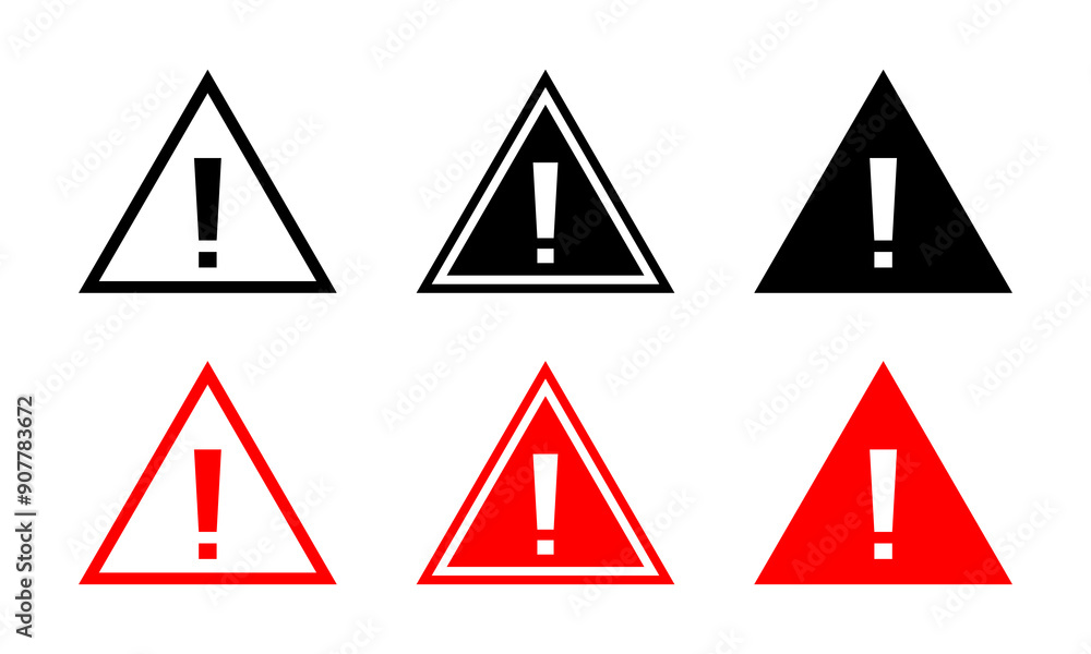 Poster warning, caution icon set in generic style. exclamation mark on triangle shape