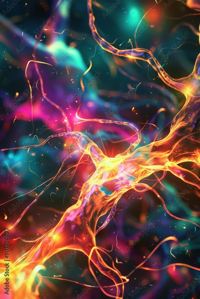 Poster Dynamic Neural Network Activity: Vibrant Visualization of Neurons and Synapses Firing in Human Brain