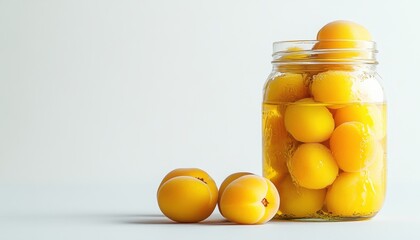 photograph of a glass jar filled with yellow apricots